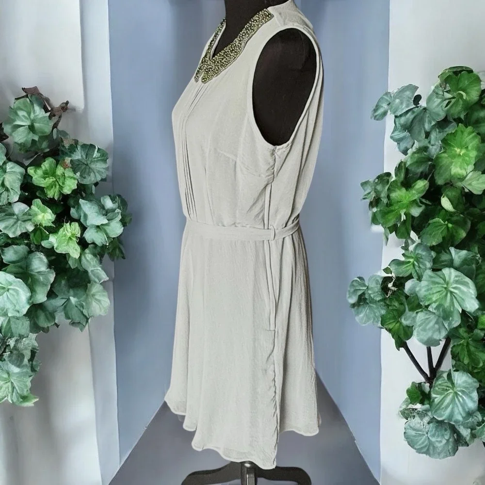Dorothy Perkins NWT Beaded Collar‎ Chiffon Dress Grey UK 10 US 6 Cocktail